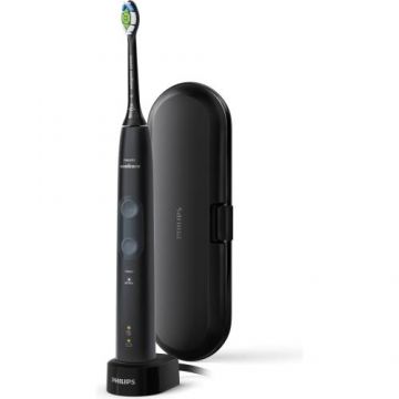 Periuta de dinti sonica electrica Philips Sonicare ProtectiveClean HX6830/53, 62000 miscari/minut, 2 moduri de curatare, 2 intensitati, senzor presiune, functie BrushSync, 1 cap de periere, toc de transport, Negru