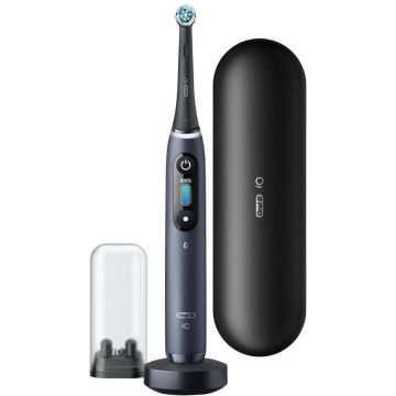 Oral-b Periuta de dinti electrica Oral-B iO8 cu Tehnologie Magnetica si Micro-Vibratii, Inteligenta artificiala, Display led interactiv, Senzor de presiune Smart, Timer vizibil, 6 moduri, 1 capat, Suport rezerve, Incarcator magnetic, Trusa de calatorie,