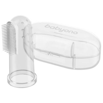 BabyOno Take Care First Toothbrush periuta de dinti pentru deget pentru copii cu sac