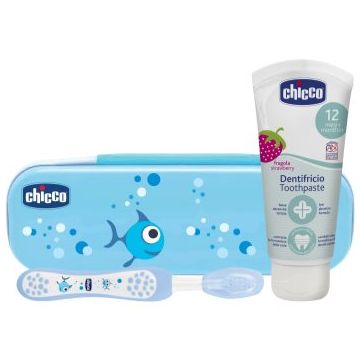 Chicco Always Smiling Blue set pentru îngrijirea dentară Strawberry(pentru copii)