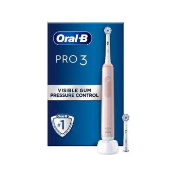 Periuta de dinti electrica Oral-B Pro3 3400N Sensitive, 3 moduri de periaj, 8800 rotatii/min, Cronometru 2 minute (Roz)