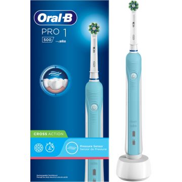 Periuta de dinti electrica Oral-B PRO500 Cross Action, 8800 oscilatii, 1 capat, 1 program, Alb/Albastru