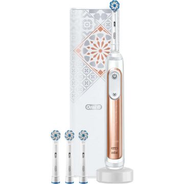 Oral-b Periuta de dinti electrica Oral-B Genius X Sensi Luxe Edition, 40000 pulsatii/min, 8800 oscilatii/min, Inteligenta artificiala, Curatare 3D, 6 programe, 4 capete, Bluetooth, Trusa de calatorie, Rose-Gold