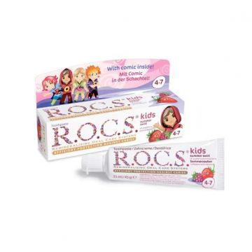 Pasta de dinti R.O.C.S. Kids Raspberry & Strawberry - ZMEURA SI CAPSUNI, 45gr