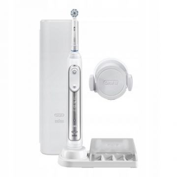 Periuta de dinti electrica Oral-B Genius 8000, Bluetooth, Senzor de presiune, Control viteza, Cronometru (Alb)