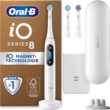 Periuta de dinti electrica Oral-B iO Series 8 Plus Edition, 6 programe, Display interactiv, Incaracare magnetica, 3 capete incluse (Alb)