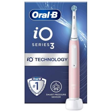 Periuta de dinti electrica Oral-B iO3, 3 moduri periaj, Senzor presiune smart, 1 capat inclus (Roz)