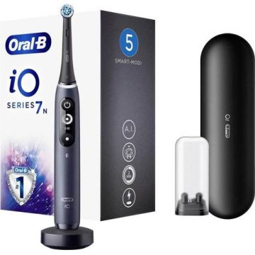 Periuta de dinti electrica Oral-B iO7N cu Tehnologie Magnetica si Micro-Vibratii, Inteligenta artificiala, Display led interactiv, Senzor de presiune Smart, Timer vizibil, 5 moduri, 1 capat, Incarcator magnetic, Trusa de calatorie (Negru)