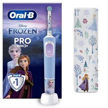 Periuta de dinti electrica Oral-B Pro Kids 3+ Frozen, Efect 3D, Timer, 1 capat inclus + Husa (Albastru)