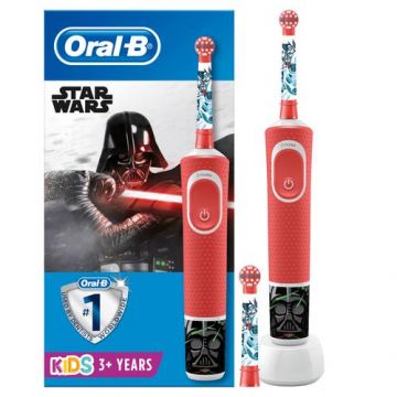 Periuta de dinti electrica pentru copii Oral-B D100 Vitality Star Wars, Curatare 2D, 2 Programe, 2 Capate incluse, Stickere Disney (Rosu)