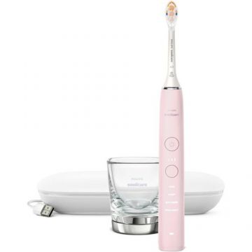 Periuta electrica sonica Philips Sonicare HX9911/21 Diamond Clean 9000 HX9911/21, 4 moduri de periere, 3 intensitati, 1 toc de transport cu USB incarcare, 1 pahar (Roz)