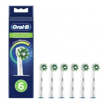 Set 6 rezerve periuta de dinti electrica Oral-B Cross Action, Tehnologie CleanMaximiser (Alb)