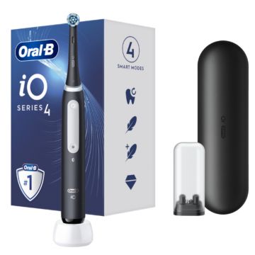 Set Periuta cu tehnologie magnetica si micro-vibratii iO4 + Trusa de voiaj Matte Black, Oral-B